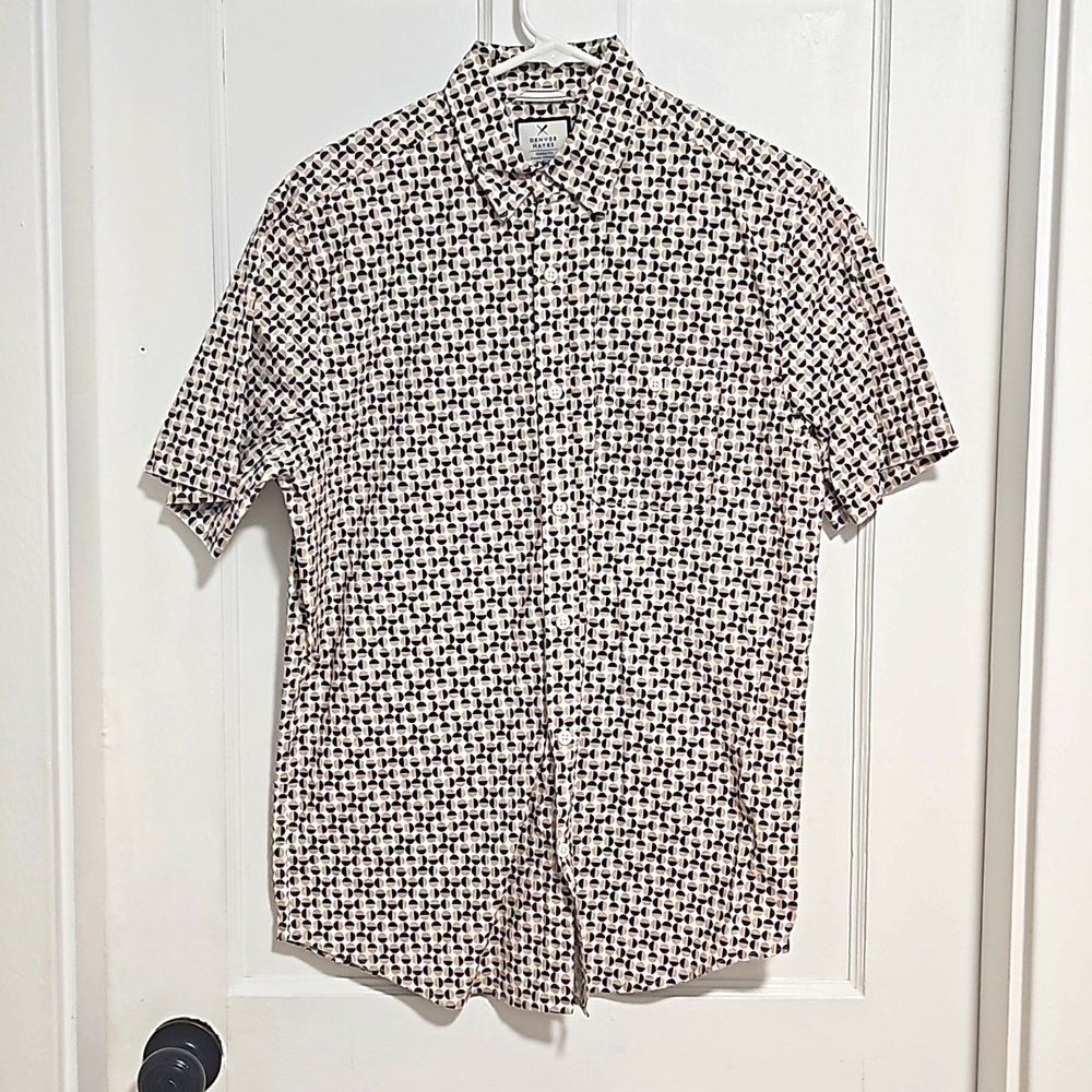 Denver Hayes Classic Fit Patterned Button Down Short Sleeve - Size S - Yellow